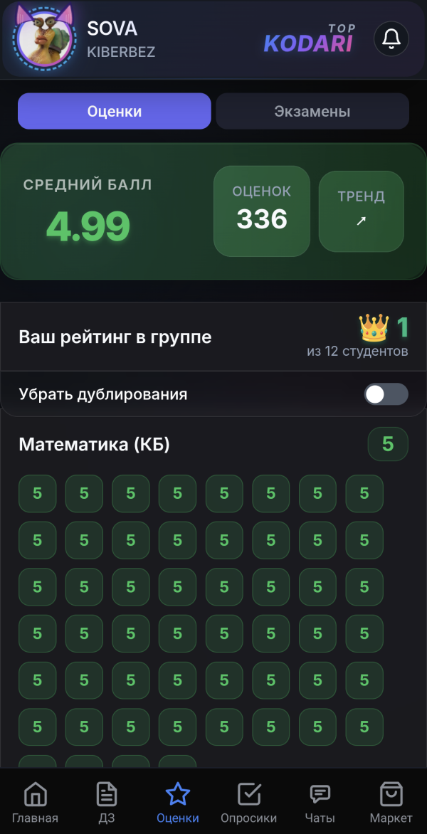 Раздел оценок